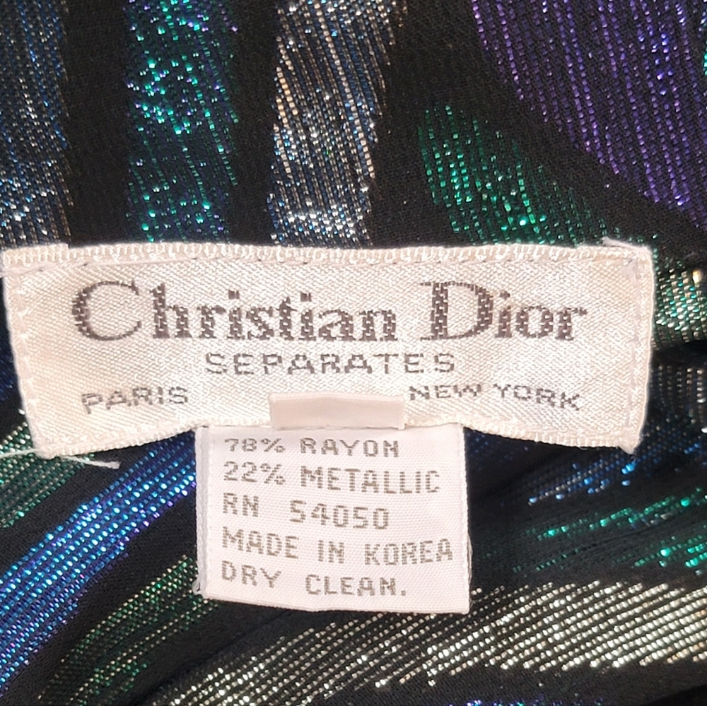 Christian Dior 80s Vintg Semi Sheer Blouse Womens 14 Black Multi Metallic Retro - Picture 13 of 13